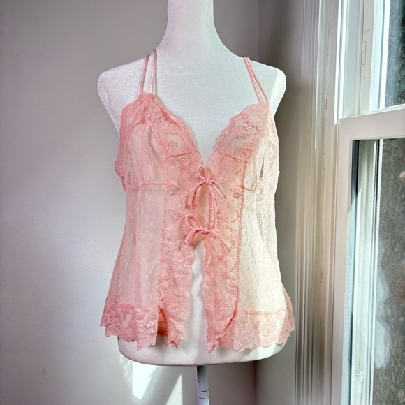 Vintage USA Y2K Babydoll Coquette Mesh Lace Camisole Teddy Chemise Top Peignoir - Picture 3 of 16